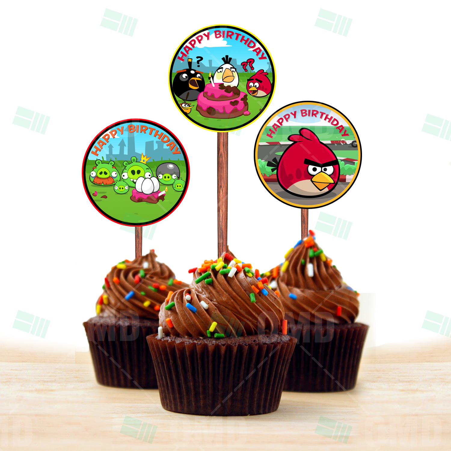 12x Angry Birds Cupcake Topper Pick *HANDMADE* Party Supplies Lolly Bag 
