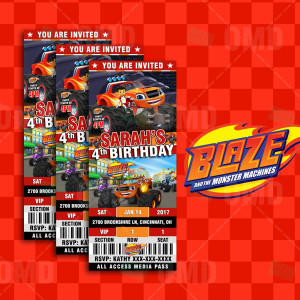 Blaze And The Monster Machines Ticket Style Invites – Cartoon Invites