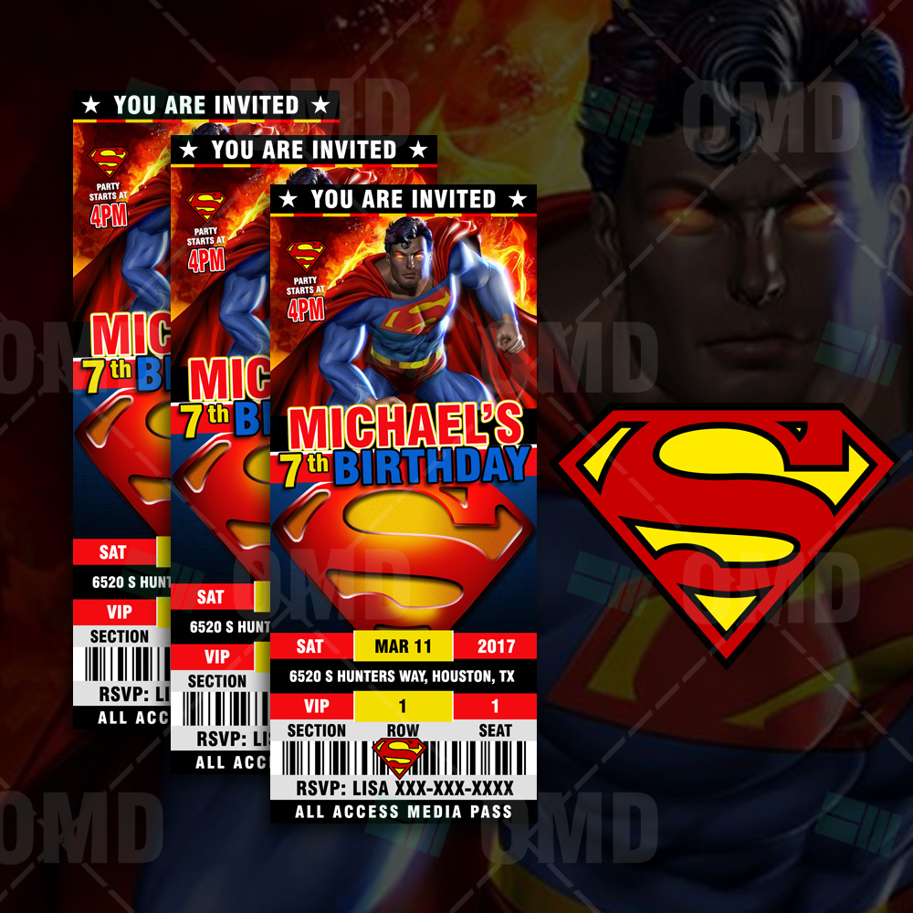 Superman Ticket Style Birthday Cartoon Invites – Cartoon Invites