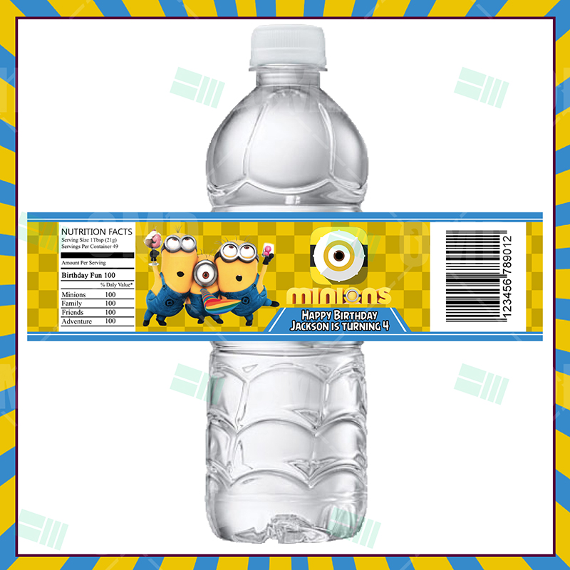PERSONALISED MINIONS WATER BOTTLE LABELS BIRTHDAY CHILDREN PARTY FAVOURS GIFTS 