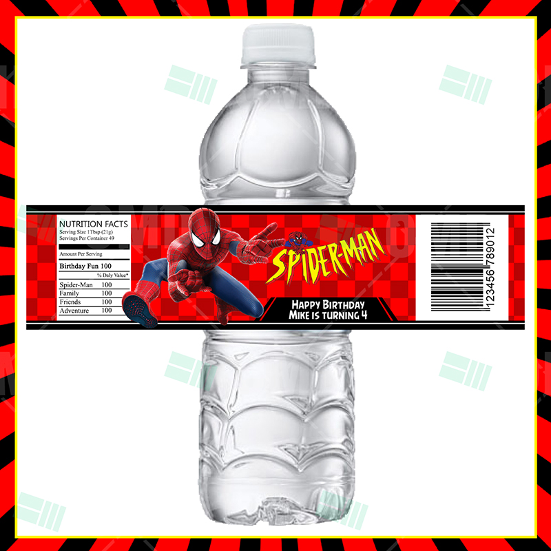 Spiderman – Water Bottle Label – Printable - 3Grafik