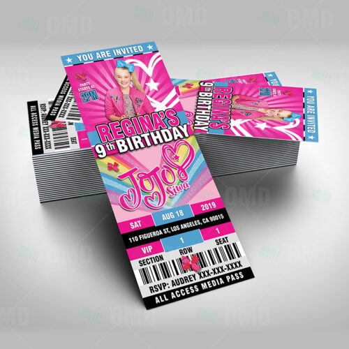 JoJo Siwa Ticket Style Birthday Cartoon Invites – Cartoon Invites