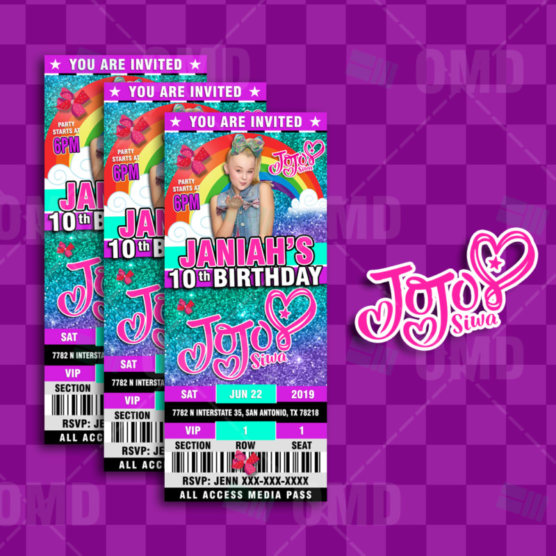 JoJo Siwa Ticket Style Birthday Cartoon Invitations – Cartoon Invites