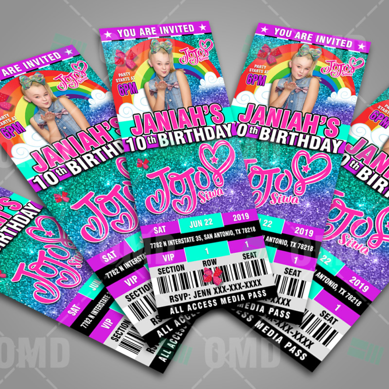 JoJo Siwa Ticket Style Birthday Cartoon Invitations – Cartoon Invites