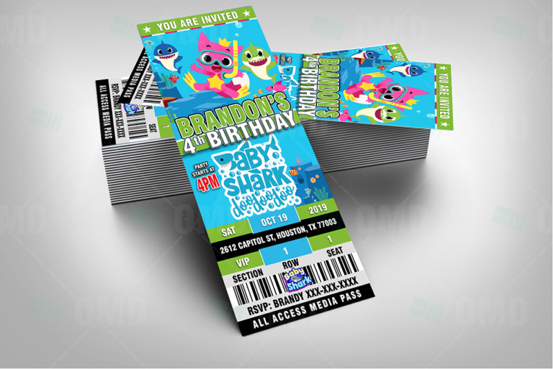 Baby Shark Ticket Style Birthday Cartoon Invitations – Cartoon Invites